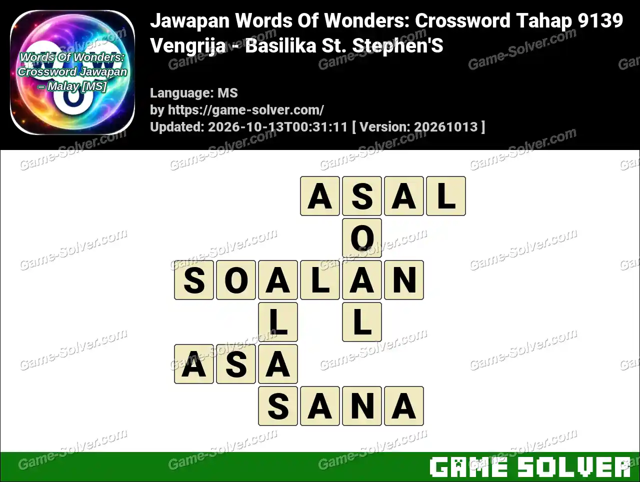 Jawapan Words Of Wonders: Crossword Tahap 9139 – Vengrija – Basilika St. Stephen’S